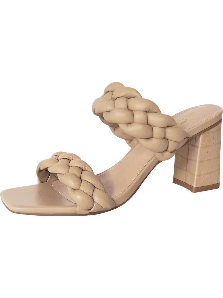 Women's Khaki Braided Heeled Sandals Summer Square Open Toe Chunky Block Heels